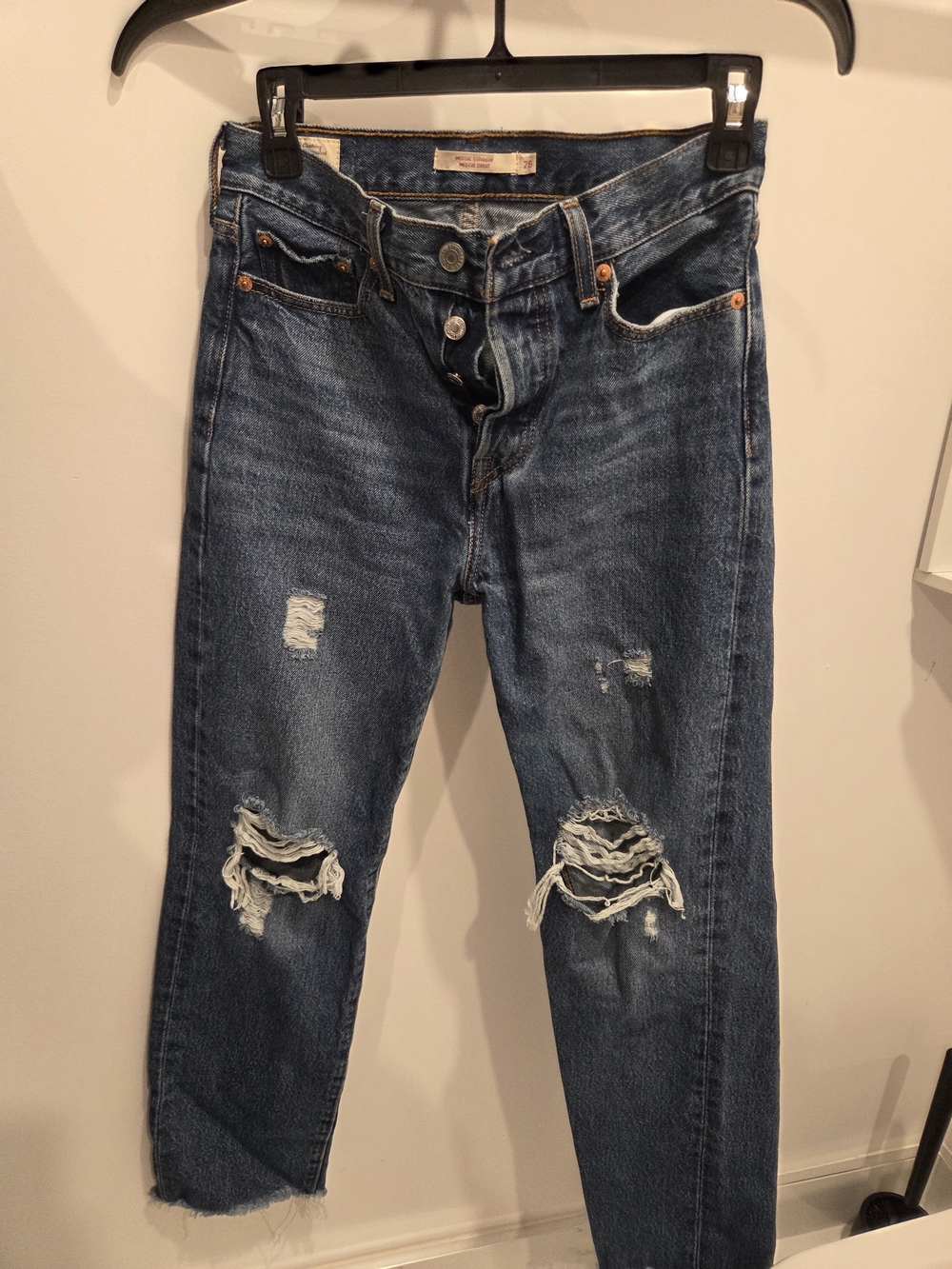 Levi's Wedgie Straight Distressed Blue Denim Jeans
